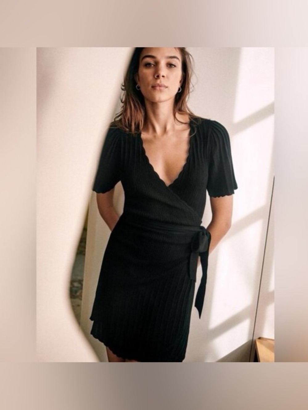 Sezane Luisa Black Wrap Knit Dress - Picture 2 of 5